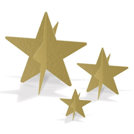 Club Pack of 36 Awards Night 3-D Golden Foil Star Table Centerpieces
