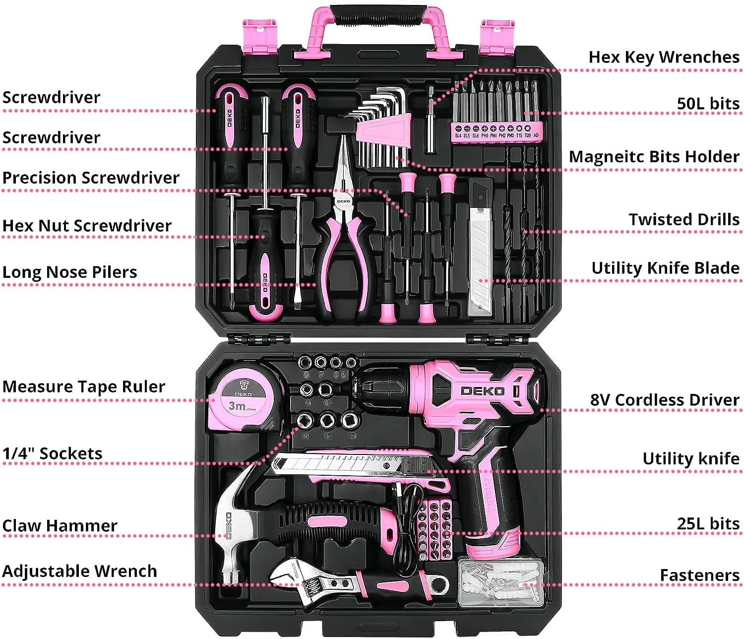 Free Shipping! DEKOPRO 126PCS Power Tool Set with 8V Cordless