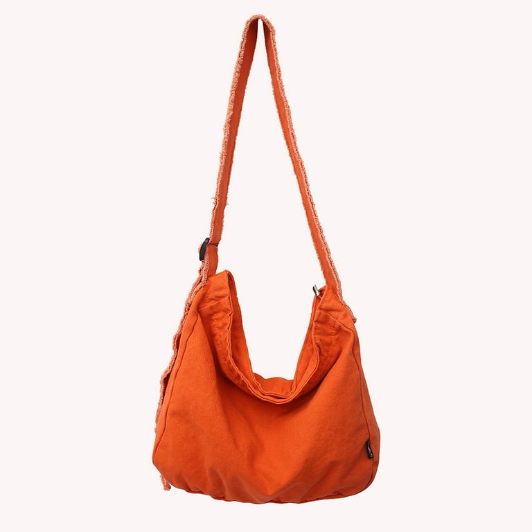 Yucurem Canvas Crossbody Bag Large Capacity Messenger Bag Soft Travel Satchel Casual Unisex Shoulder Tote Bag for Women Men Orange