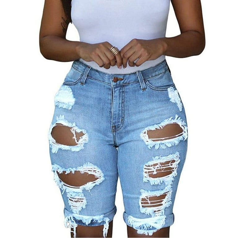 Aayomet Women Jeans Bootcut Stretch Women's Ripped Mid Waisted Boyfriend  Jeans Loose Fit Distressed Stretchy Denim Pants,Sky Blue 3XL