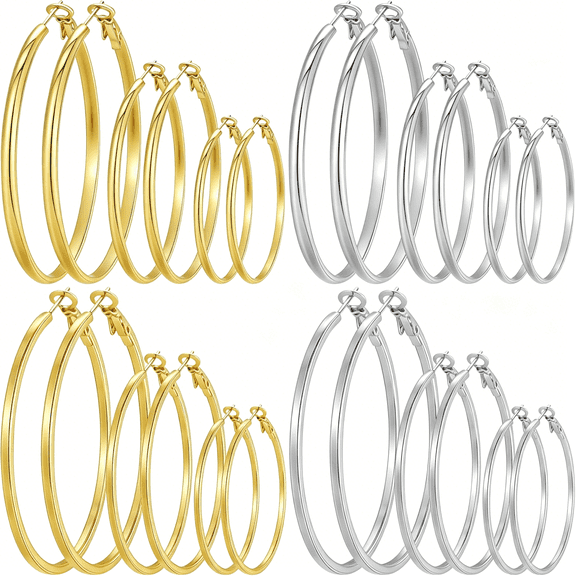 DESIGNICE 5/12 Pairs Gold Silver Plated Hoop Earrings for Women,Hypoallergenic Stainless Steel Hoops Earrings Set,Lightweight Large Small Hoops Women Earrings Loop Earrings Set