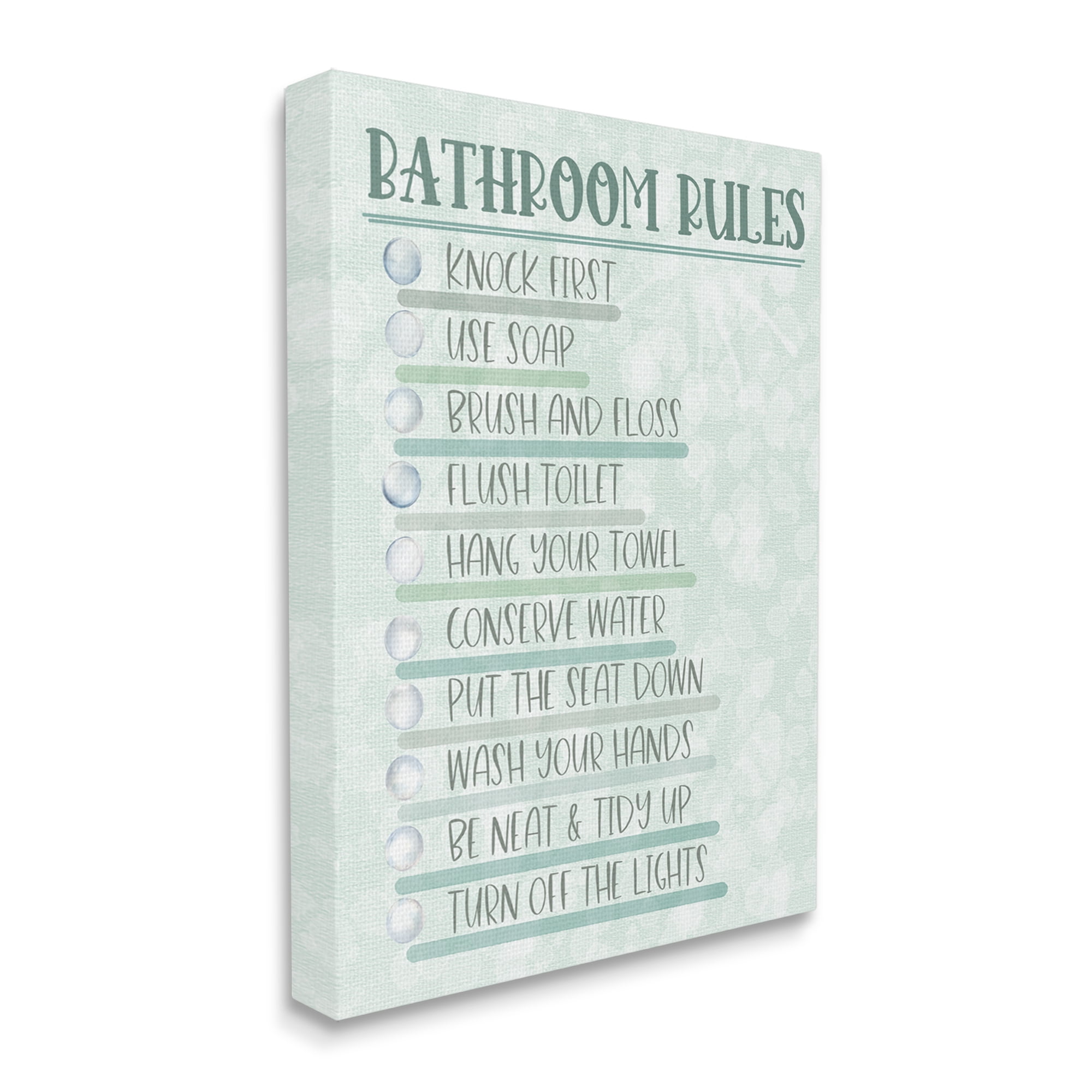 Stupell Industries Bathroom Rules on Green Typography Painting Gallery Wrapped Canvas Art Print Wall Art, 30 x 40