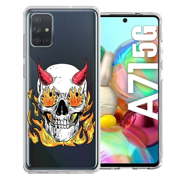 MUNDAZE For Samsung Galaxy A71 4G Flamming Devil Skull Design Double Layer Phone Case Cover