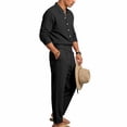 thumbnail image 6 of ZToonmas Men's 2 Piece formal Set Long Sleeve Button down Shirt and Elastic Waist Pants with Belt Casual Business Outfit, 6 of 9