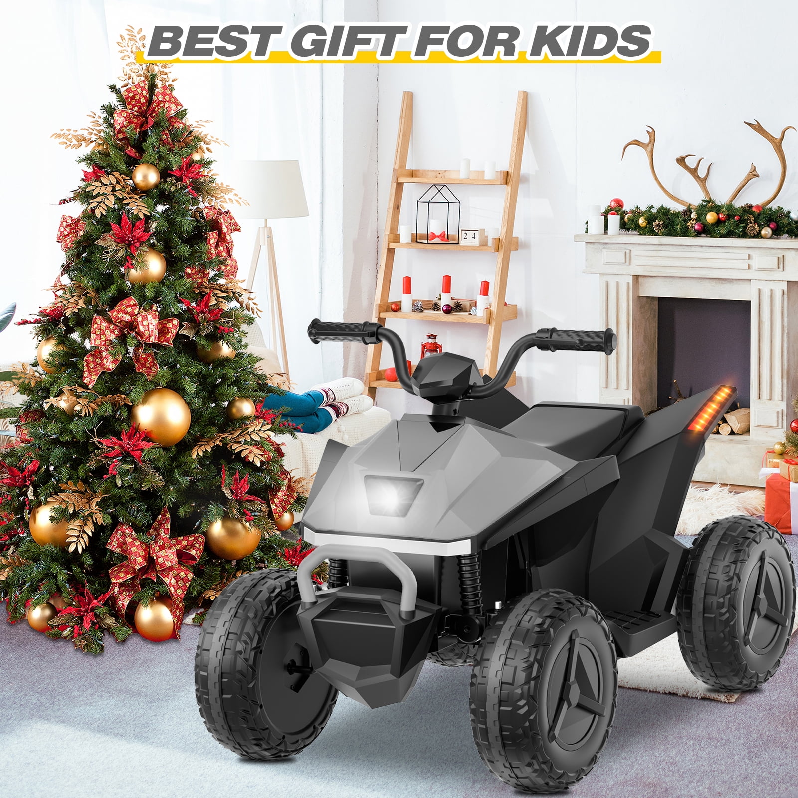 HHVEL 24V Kids ATV 4 Wheeler, Ride on Toy Car for Big Kids with 2 Seater, LED Headlights, Bluetooth, Music 4.5mph Max Speed Ride on ATV for 3-8 Boys & Girls，Gray
