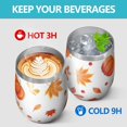 thumbnail image 4 of 12oz Stemless Wine Tumblers Fall Pumpkins and Leaves Pattern Vacuum Insulated Stainless Steel Travel Tumbler Cups Mug with Lid and Straw for Champaign,Cocktail,Beer with Cleaning Brush, 4 of 5