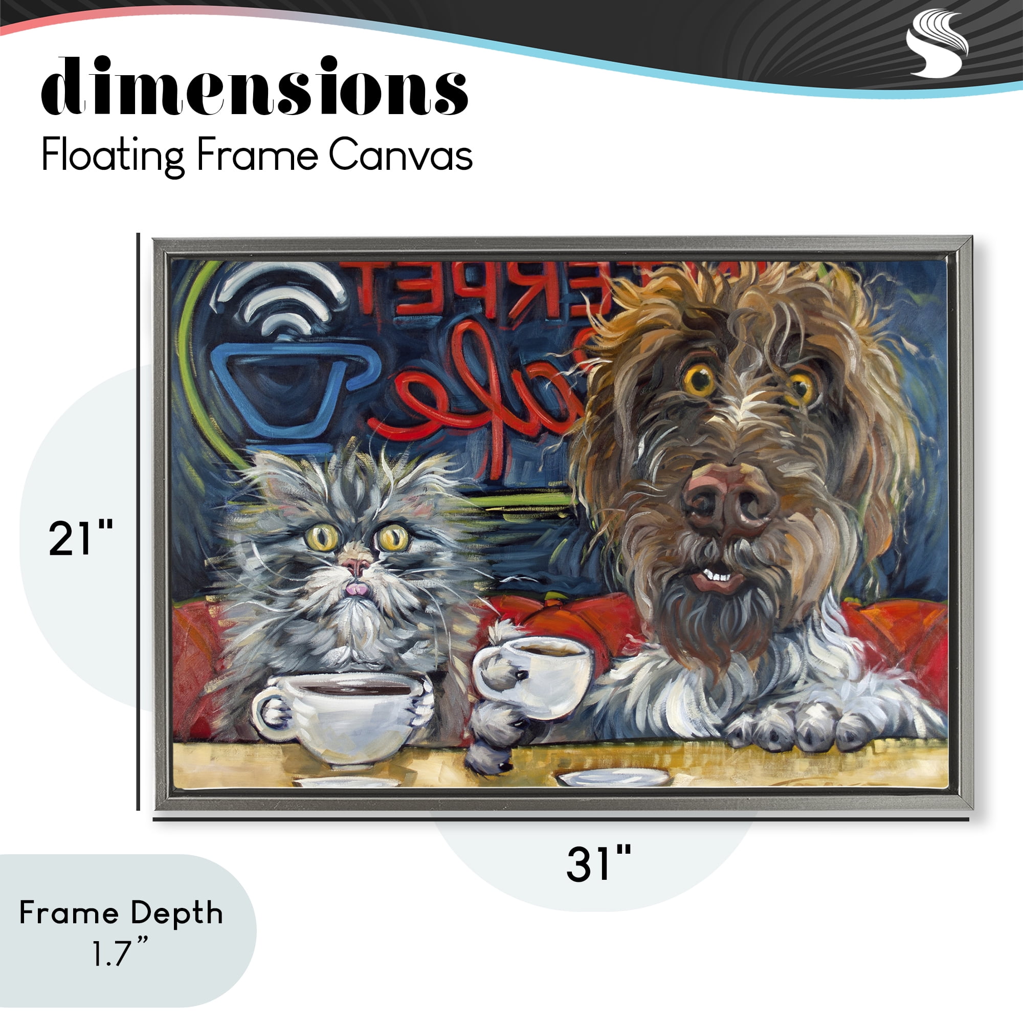 Stupell Industries Pets Wired At The Cafe Gray Framed Floater Canvas Wall Art, design by CR Townsend
