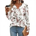 thumbnail image 4 of Kixjoy Womens Long Sleeve Tops V Neck Plus Size Button Down Shirt Casual Fall Lightweight Tunic Tops Trendy Work Floral Print Outfits for Women, White L, 4 of 4