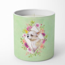Carolines Treasures CK4289CDL Chihuahua 2 Soy Candle 10 oz Decorative Gift Scented Soy Candles for Home Green Flowers 10