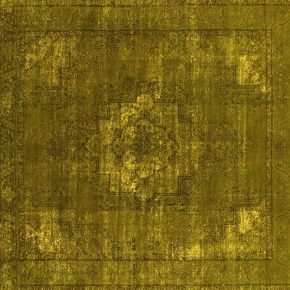 Ahgly Company Machine Washable Indoor Square Persian Yellow Bohemian Area Rugs, 6' Square