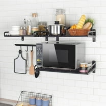 Wall Mounted Microwave Oven Rack, 23.58x15.52in Black Shelf, 80lbs Load Bearing for Dorm, Kitchen, Bedroom
