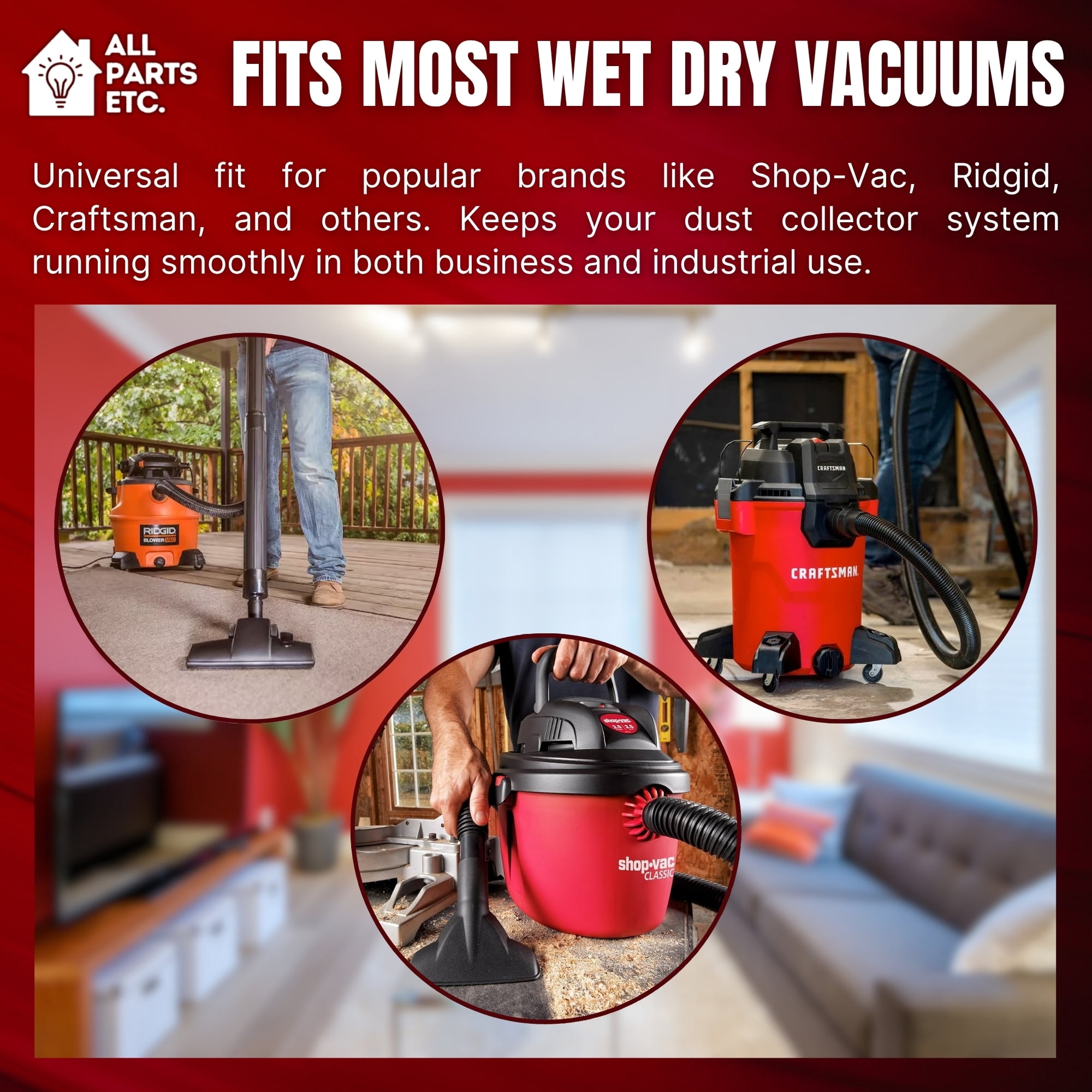 2.5" Shop Vac Attachments – 7-Piece Kit with Hose, Extension Wands, Utility Nozzle, Crevice Tool – Wet Dry Vacuum Accessories for Woodworking Shops, Dust Collector, Garage, Cabinet Use