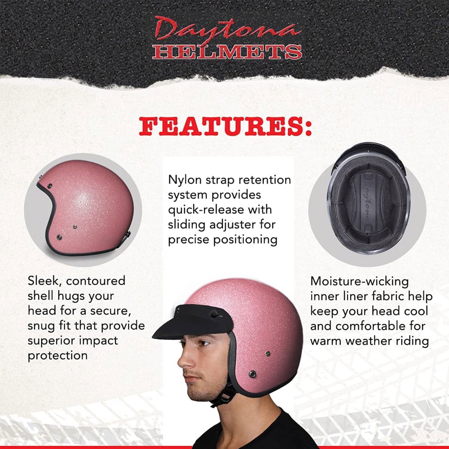 Daytona Helmets Motorcycle 3/4 Shell Helmet, Medium, Pink