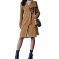 thumbnail image 2 of Women's Lapel Pea Trench Coat Long Jacket Open Front Belted Overcoat with Belt, 2 of 6