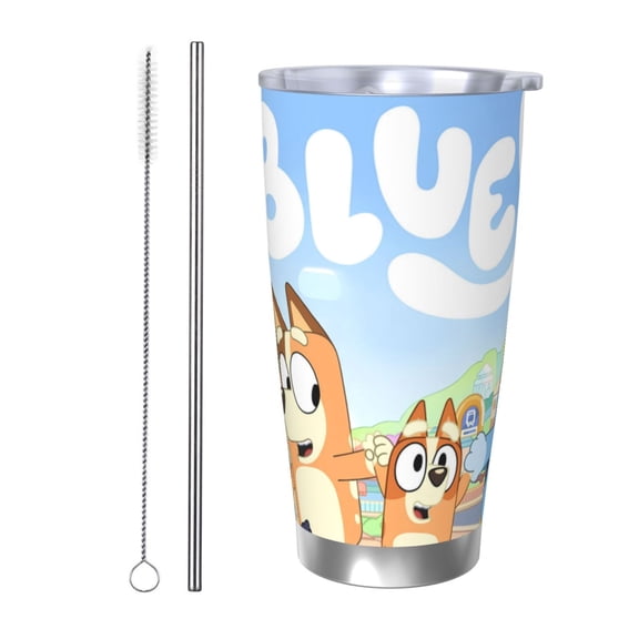 Silaia Bluey Print 20 Oz Tumbler, Car Travel Tumblers With Lid And Straw, Stainless Steel Cups, Travel Coffee Mug,Insulated Mug with Lid-Straw Two-piece Set
