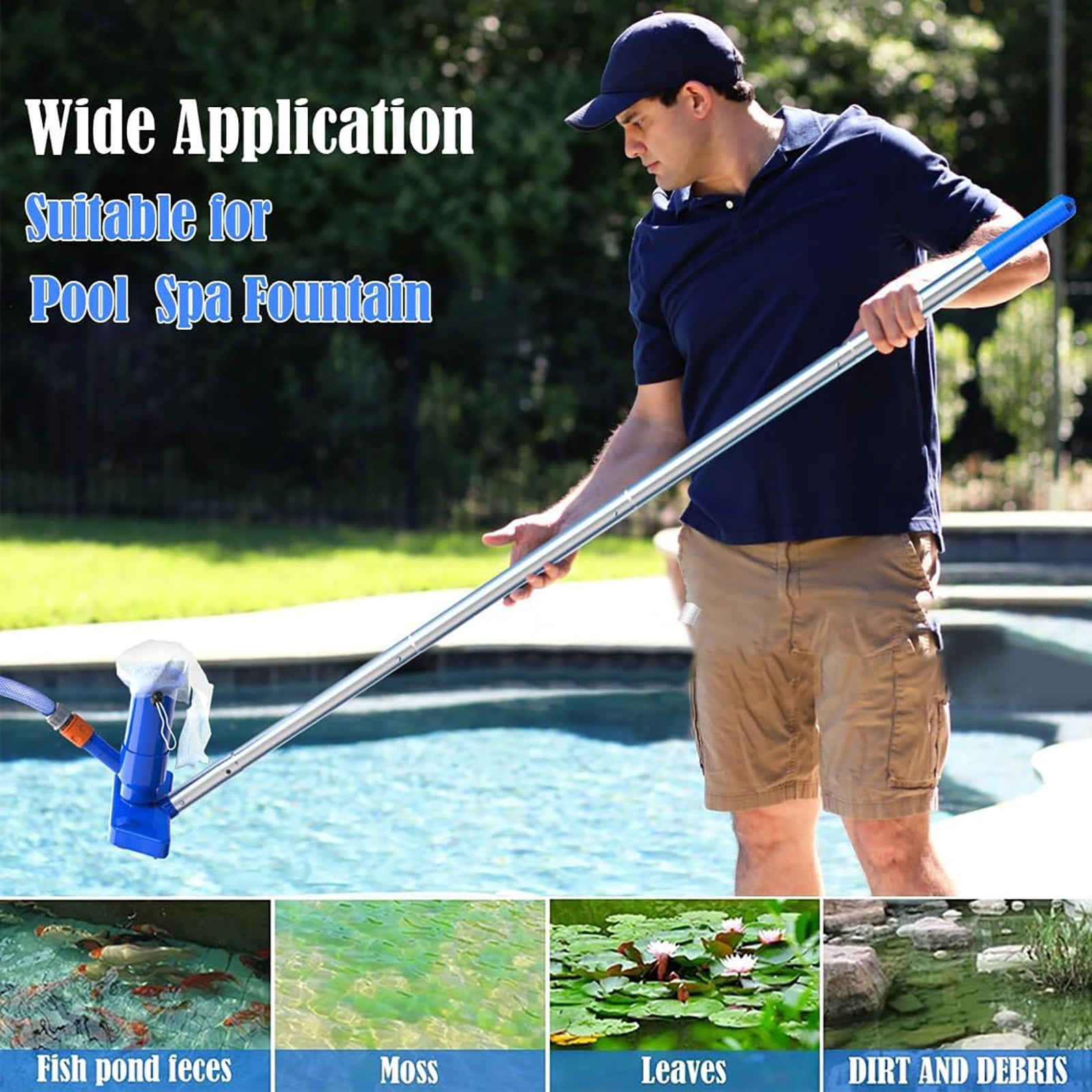 Above Ground Pool Vacuum Kit - 4-Section 59" Telescopic Pole with Jet Cleaner & Brush for Spas, Ponds, Lakes & Fountain Maintenance