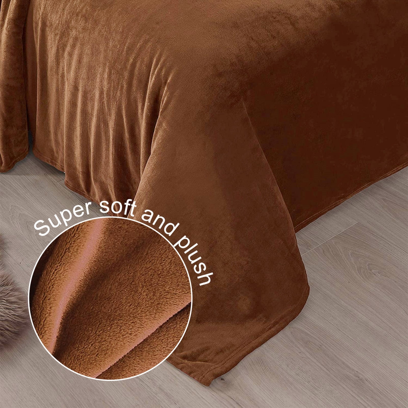 Exclusivo Mezcla Queen Size Flannel Fleece Velvet Plush Bed Blanket as Bedspread, Coverlet, Bed Cover (90"x90", Brown)