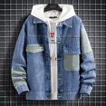 thumbnail image 2 of men's patchwork denim jacket men's loose denim jacket with multiple pockets Youth denim jacket with tooling patchwork bag 2022, 2 of 5