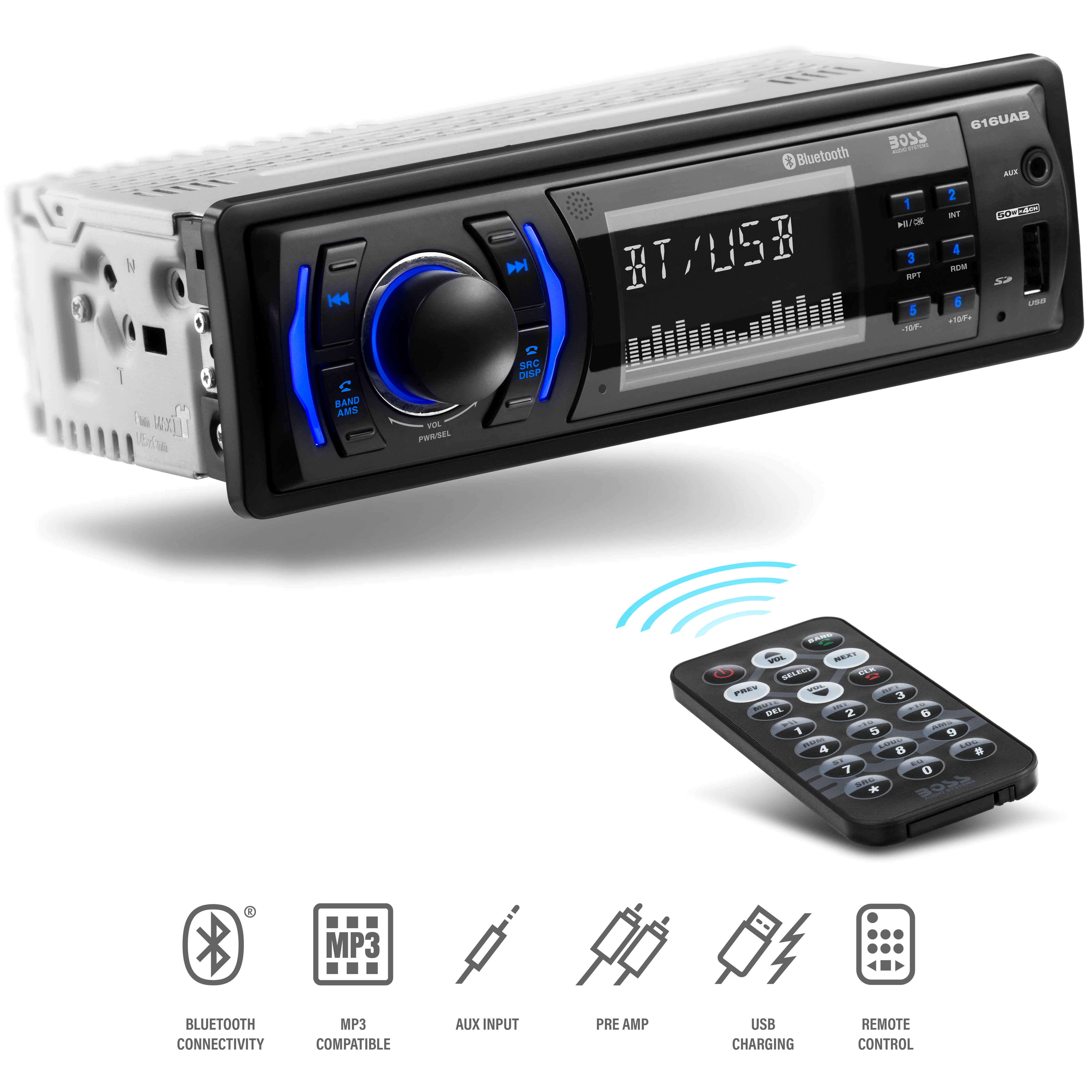 Single 1 Din 12V Car Radio FM MP3 Player Built-in 2 Speaker USB SD AUX Bluetooth 