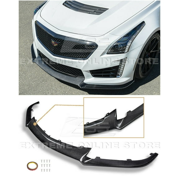 Extreme Online Store Replacement for 2016-2019 Cadillac CTS-V Carbon Package Style Carbon Fiber Front Bumper Lower Lip Splitter