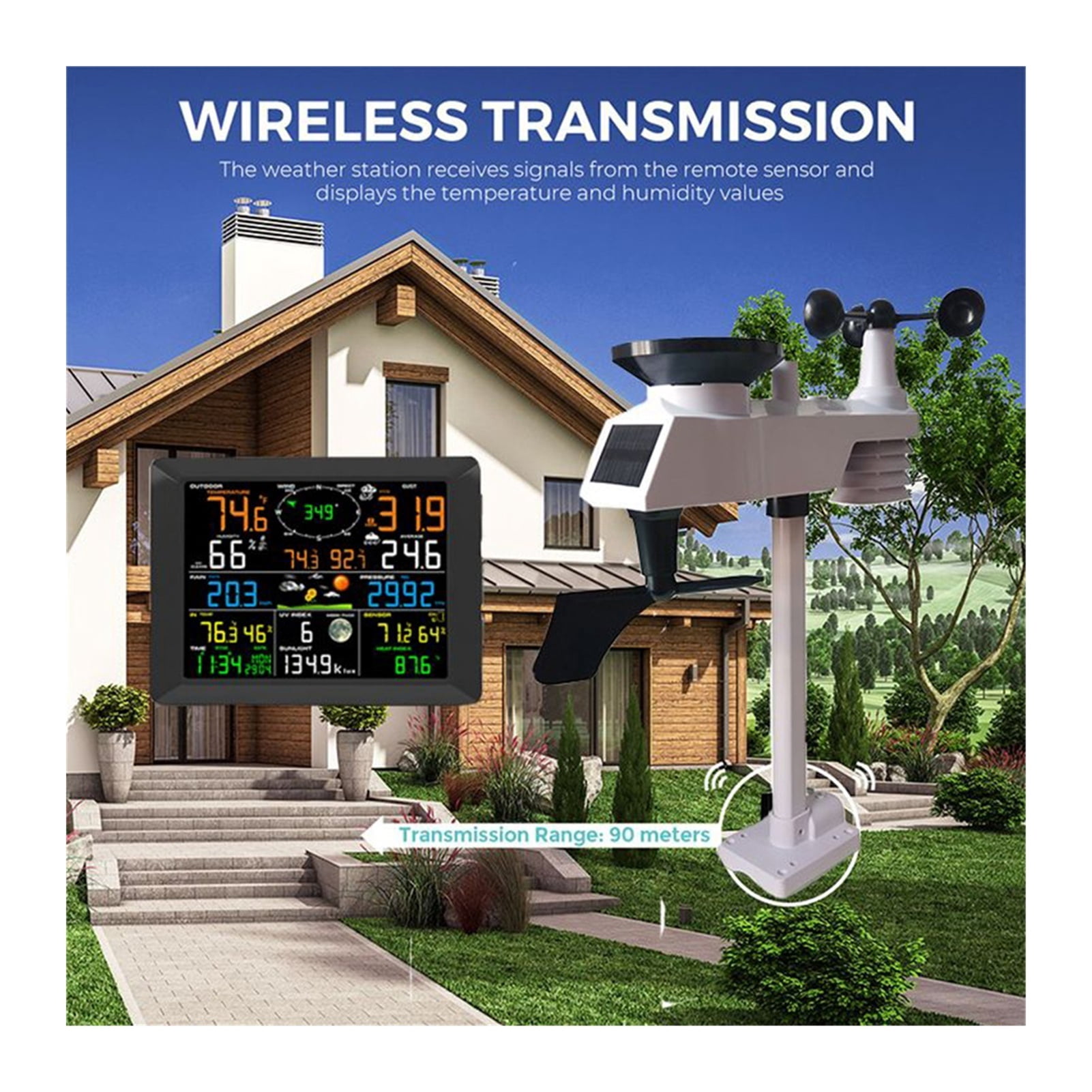 WiFi Wireless Weather Station Indoor And Outdoor Internet Multifunction Humidity Pressure Anemometer Wind Rain Gauge ,Easy to Operate