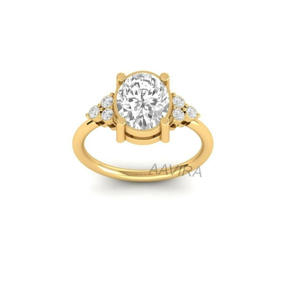 Oval Diamond Ring, Handmade Engagement Ring for Women, 14k Yellow Gold Plated