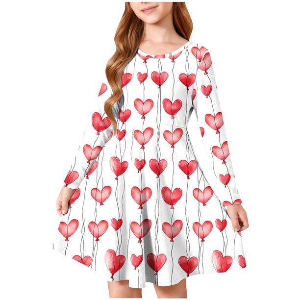 Vestido de manga larga con cuello redondo para niñas, vestido elástico de manga larga, corte A, estilo patinador con volantes, vestido de recital escolar, vestido de manga larga con cuello redondo par