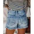 thumbnail image 4 of ONLYSHE High Waisted Stretchy Casual Denim Shorts with Frayed Hem and Pockets, Blue, M, 4 of 6