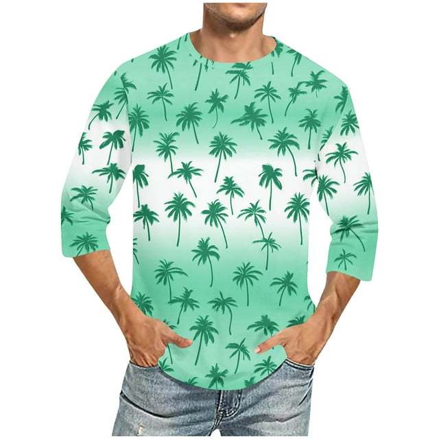 Fengqque T-shirt de Sport à Manches Sept pour Hommes, Col Rond, Vert, TTTG(TTTG)