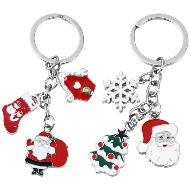 2 piezas de dibujos animados de Santa Claus copo de nieve llavero colgantes llaveros colgantes creativos