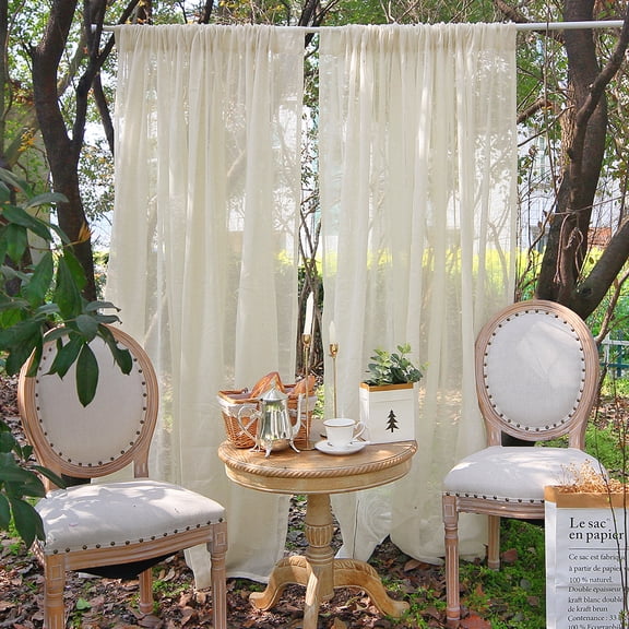 Lapalife Natural Linen Sheer curtain, Rod Pocket Vintage Light Filtering Privacy Window Drapes for Living Room Bedroom, Cream, 51"x 39", 1 Panel