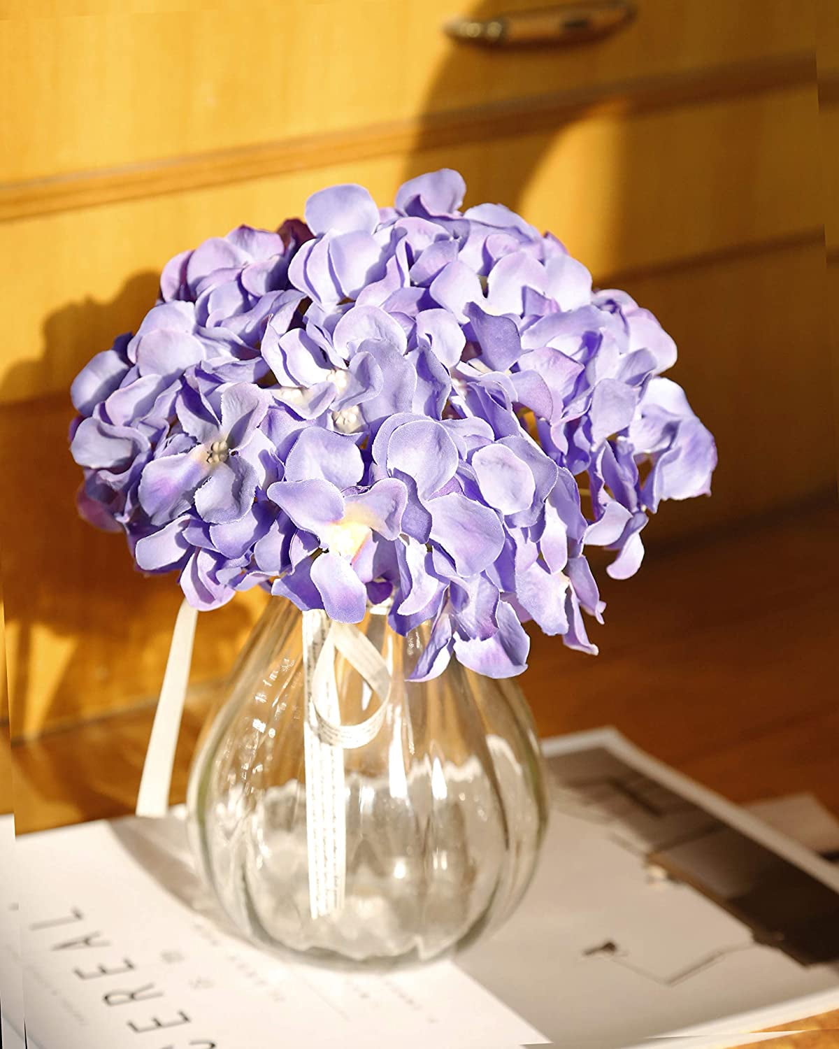 Silk Hydrangea Artificial Flowers Heads with Stems for Wedding Home Decor Pack of 6 (Purple)