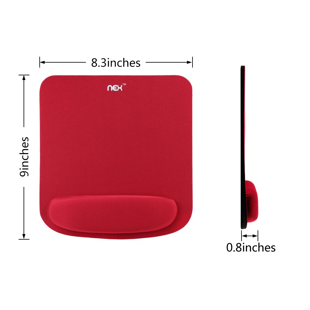 NEX Mouse Pad with Memory Foam Wrist Rest, Non-slip Rubber Base Mouse Mat for Typist Office (Red)
