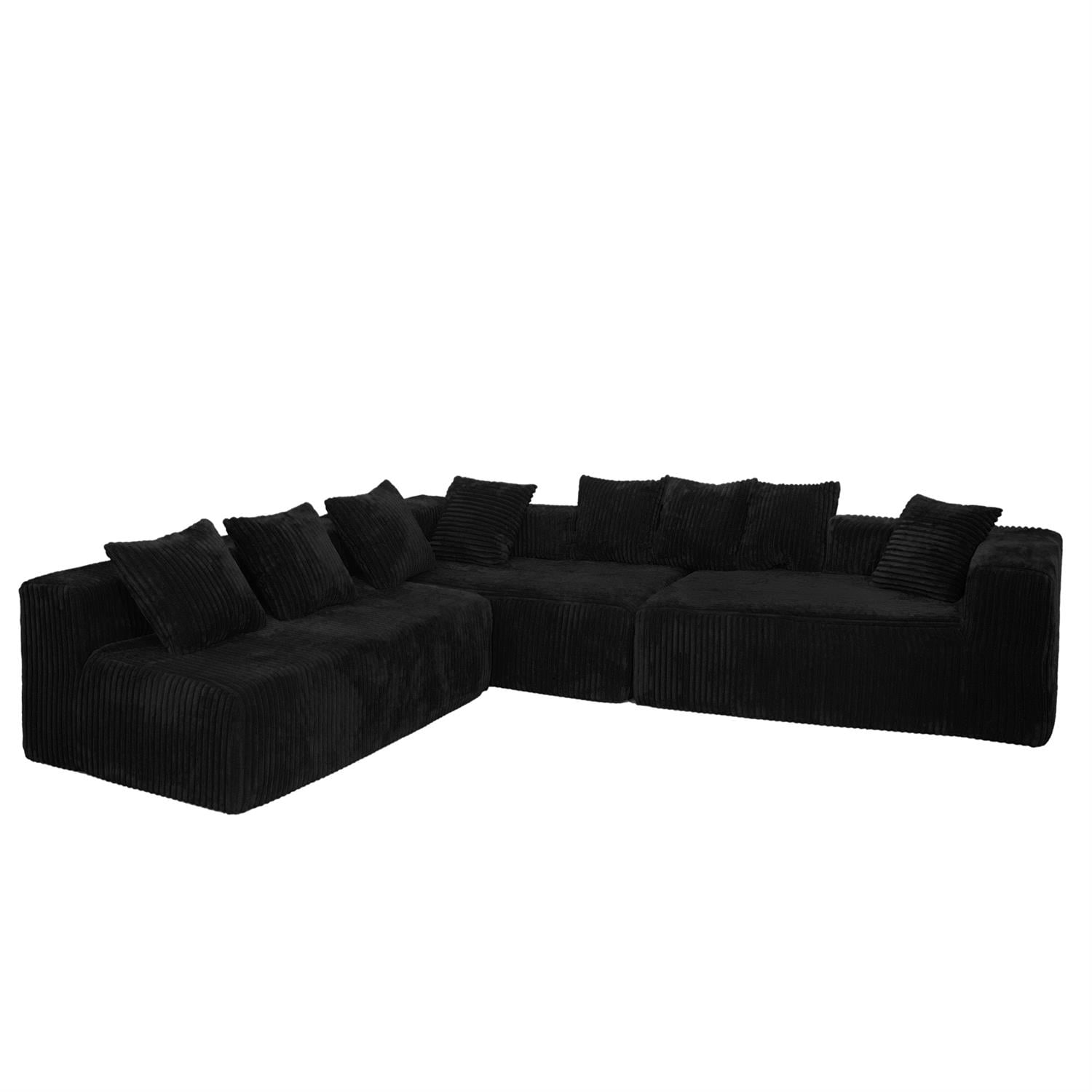 Demi Bonn 130" Modular U-Shaped Sectional Sofa, 4-Seater Chaise Lounge Couch with Reversible Corduroy Fabric for Living Room, Bedroom, Black
