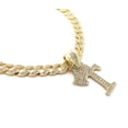 thumbnail image 2 of iJewelry2 Kings and Queens Crowned Initial Letter T Crystals Pendant Gold-tone Cuban Linked Chain Necklace, 2 of 3