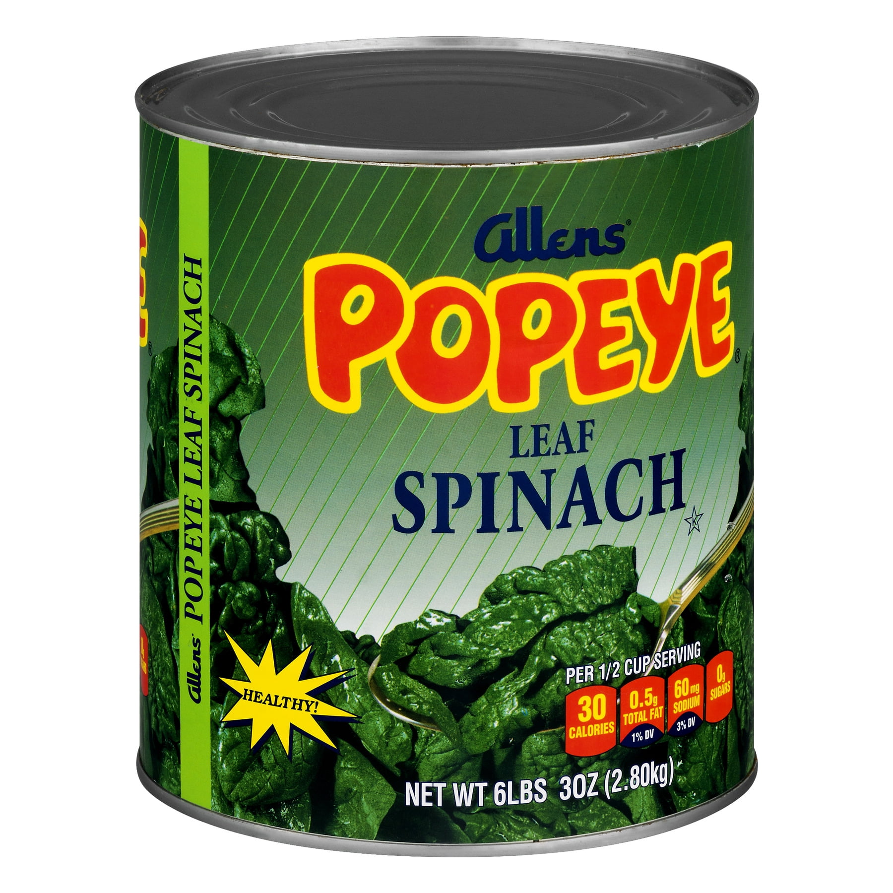 Popeye Canned Leaf Spinach No Salt Added, 99 oz