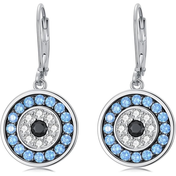 AOBOCO PEIMKO Evil Eye Earrings 925 Sterling Silver Round Evil Eyes Earrings with French Buckle Protection Devil Amulet Gifts for Women