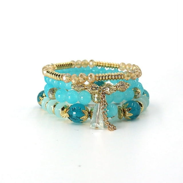 Xiao Hua Pulseras de cuentas apilables bohemias para hombres y mujeres, brazaletes de cuentas multicapa elásticos bohemios con dijes, joyería multicolor, azul
