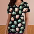 thumbnail image 4 of Easter Scrub Tops for Women Grass Pattern Bunny and Eggs Graphic V Neck Short Sleeve Professional Workwear with Pockets Festive Medical Clothes, 4 of 6