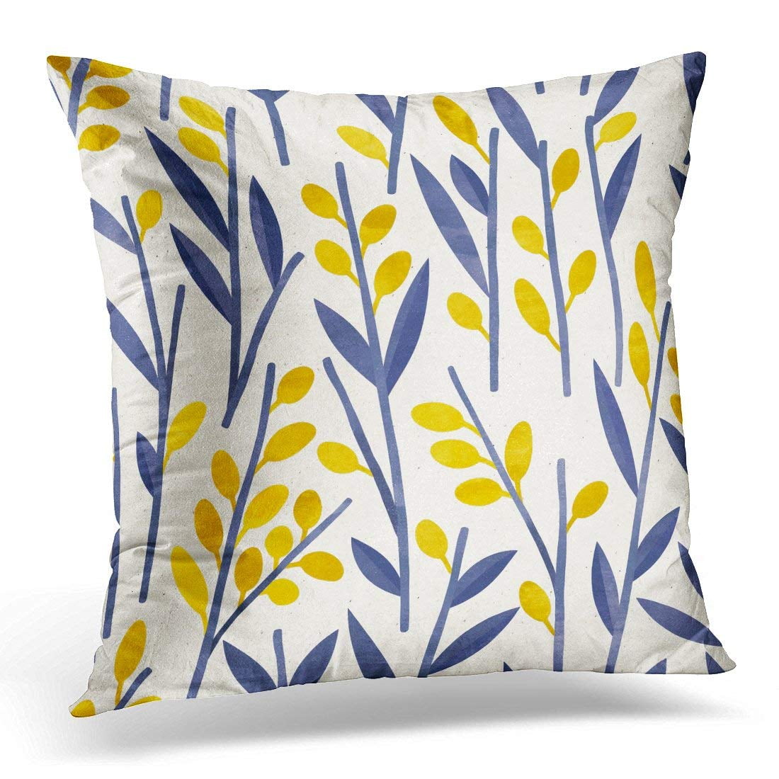 USART Blue Japanese Floral Pattern on Botanical Yellow Vintage Pillow
