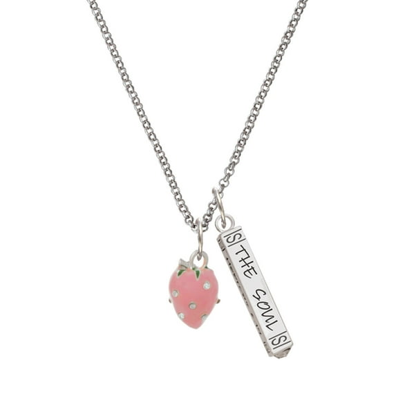 Delight Jewelry Silvertone Large 3-D Pink Strawberry with Crystals Silvertone Hope Anchors the Soul Bar Charm Necklace, 23"