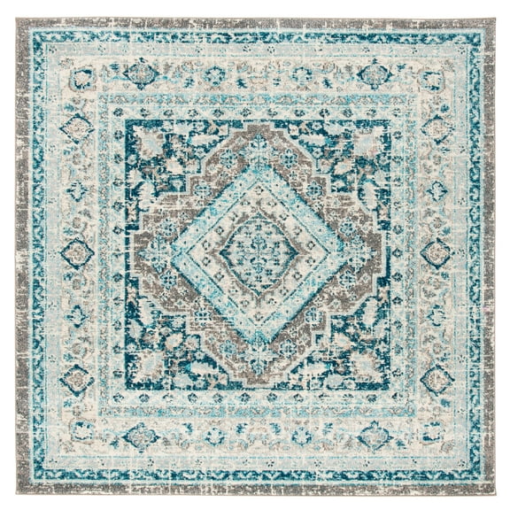 SAFAVIEH Phoenix Phylliss Bordered Area Rug, Grey/Blue, 6'7" x 6'7" Square