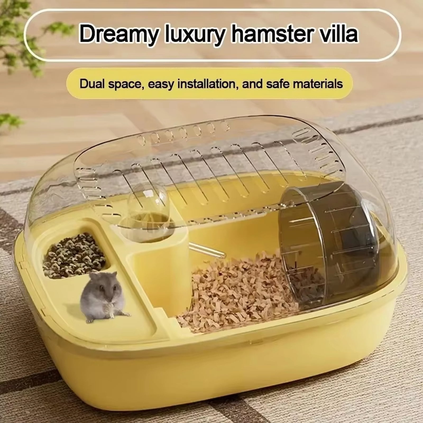 Large Acrylic Hamster Cage, Transparent Pet Habitat for Small Animals, Easy to Clean Spacious House, Portable Travel Carrier for Guinea Pigs, Yellow