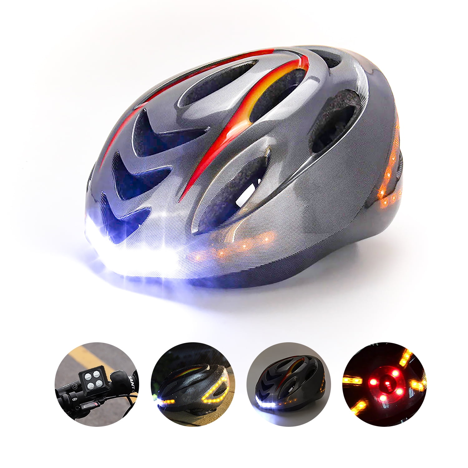 Fit for Mountain Road Cycling Lightweight Bicycle Helmet with Rear Led Wireless Rechargeable Safety Light for Adult Detachable Visor Adjustable Rotary Knob 