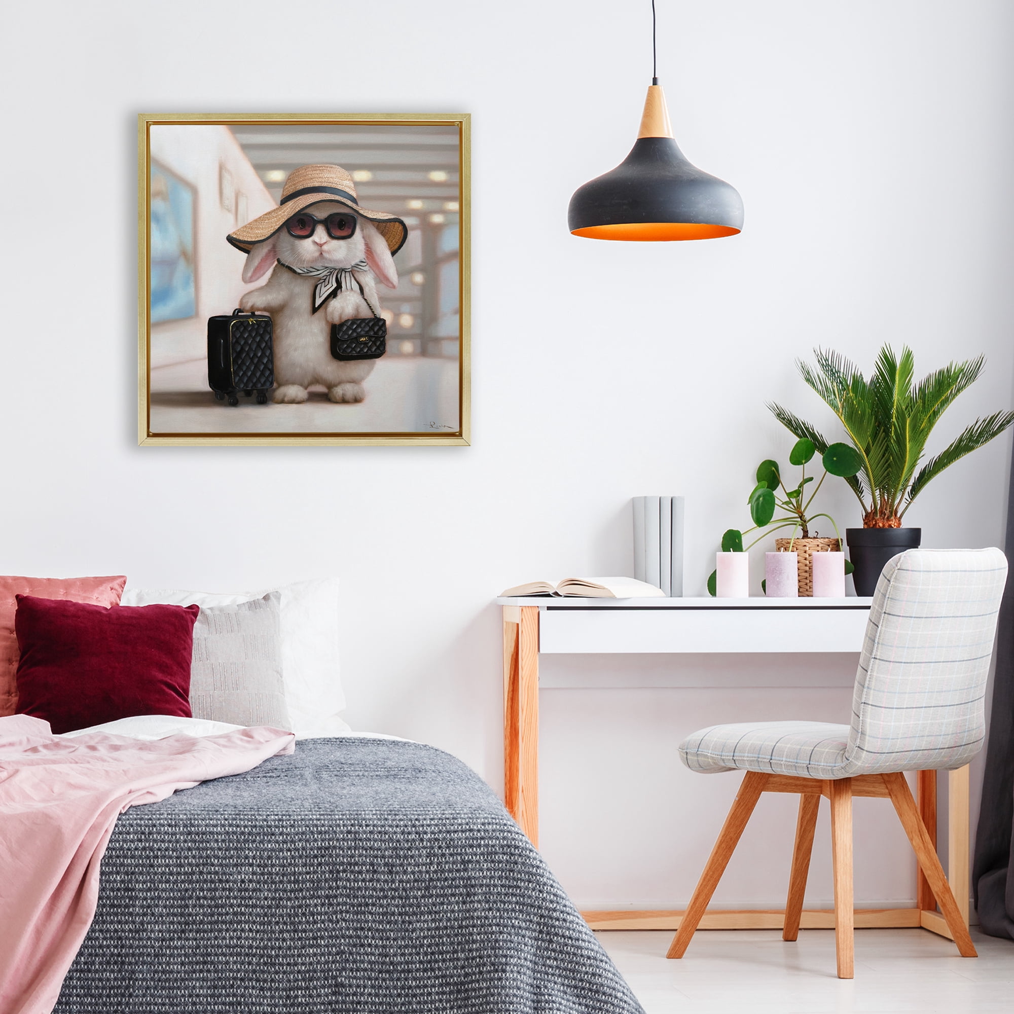 Stupell Industries Bun Voyage Traveling Rabbit Gold Framed Floater Canvas Wall Art, design by Lucia Heffernan