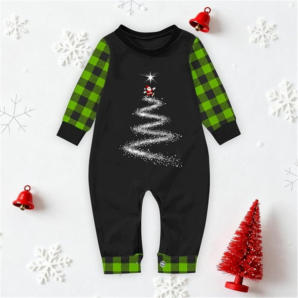 Pijamas familiares europeos con estampado navideño de moda, traje para padres e hijos, monos de poliéster para bebés.