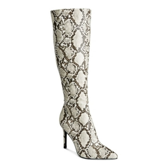 THALIA SODI Womens Beige Animal Print Pointed Toe Stiletto Zip-Up Dress Boots 6