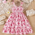 thumbnail image 5 of Afuyipoi Summer Dress for Girls（For 2-8）, Drawstring Bow Floral Print Ruffle Hem A-Line Dress For Girls Red 7-8 Years, 5 of 6