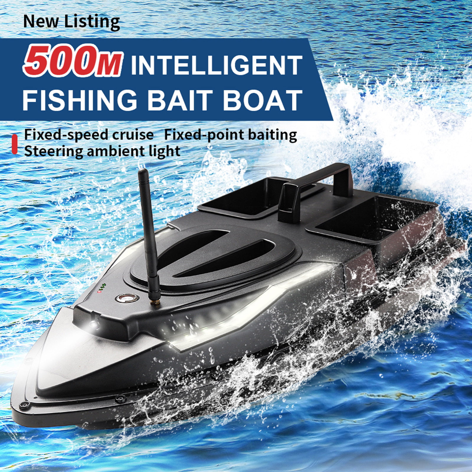 Betydelig Interconnect Ønske Aousin Smart Remote Control Fishing Bait Boat Wireless Fishing Feeder Fish  Finder Device 500m Remote, Double Bait Container,One click return-US Plug -  Walmart.com