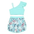 thumbnail image 4 of Choomomo Girls Tankini Swimsuits Set Two Piece Tropical Print Bathing Suit Ruffle Crop Tank Top with Shorts Set Blue 12, 4 of 7